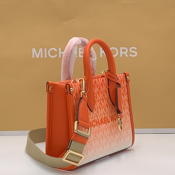Michael Kors Mirella Extra-Small Ombré Logo Crossbody XBODY ShopperBag Poppy NWT - Picture 3 of 15